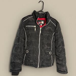 VTG Y2K Womens Puffer Jacket Moto Coat Bomber Medium Edgy 2000s Biker Grunge